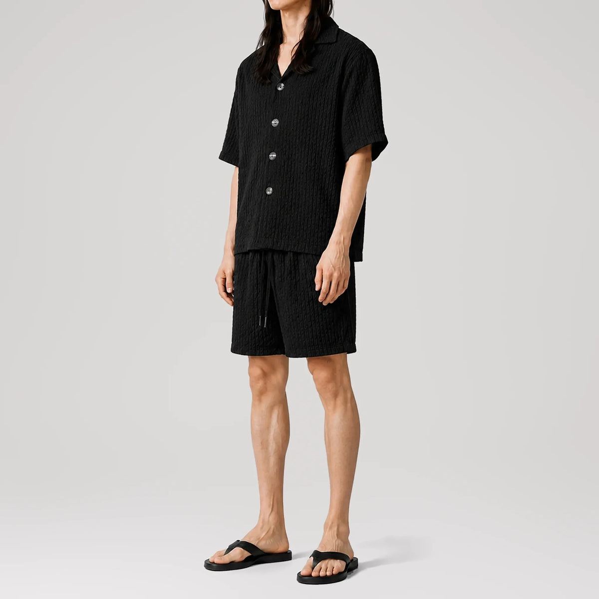 Chemise cubaine AirFlow Black Cotton, vue de profil