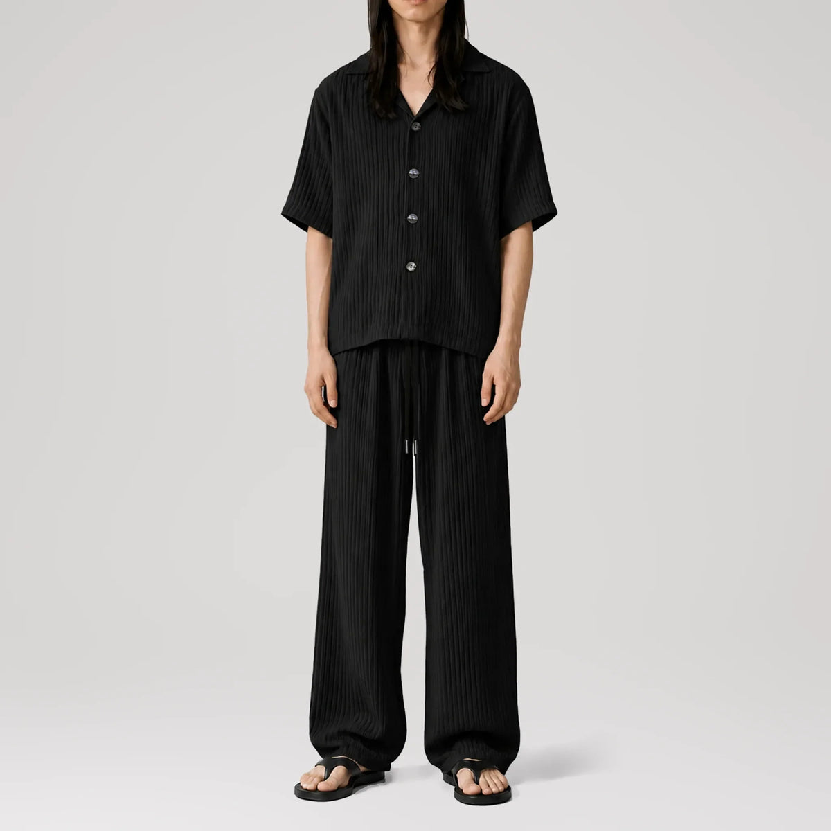 AirCloud Black Cotton Cuban Shirt, front view