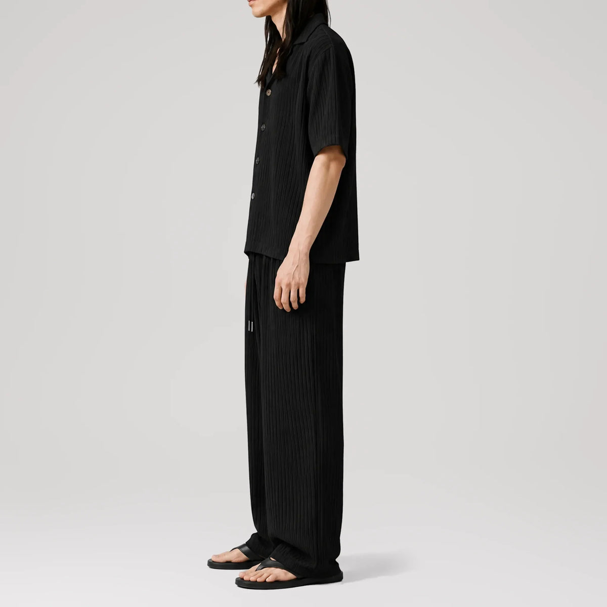 AirCloud Black Cotton Cuban Shirt, side view