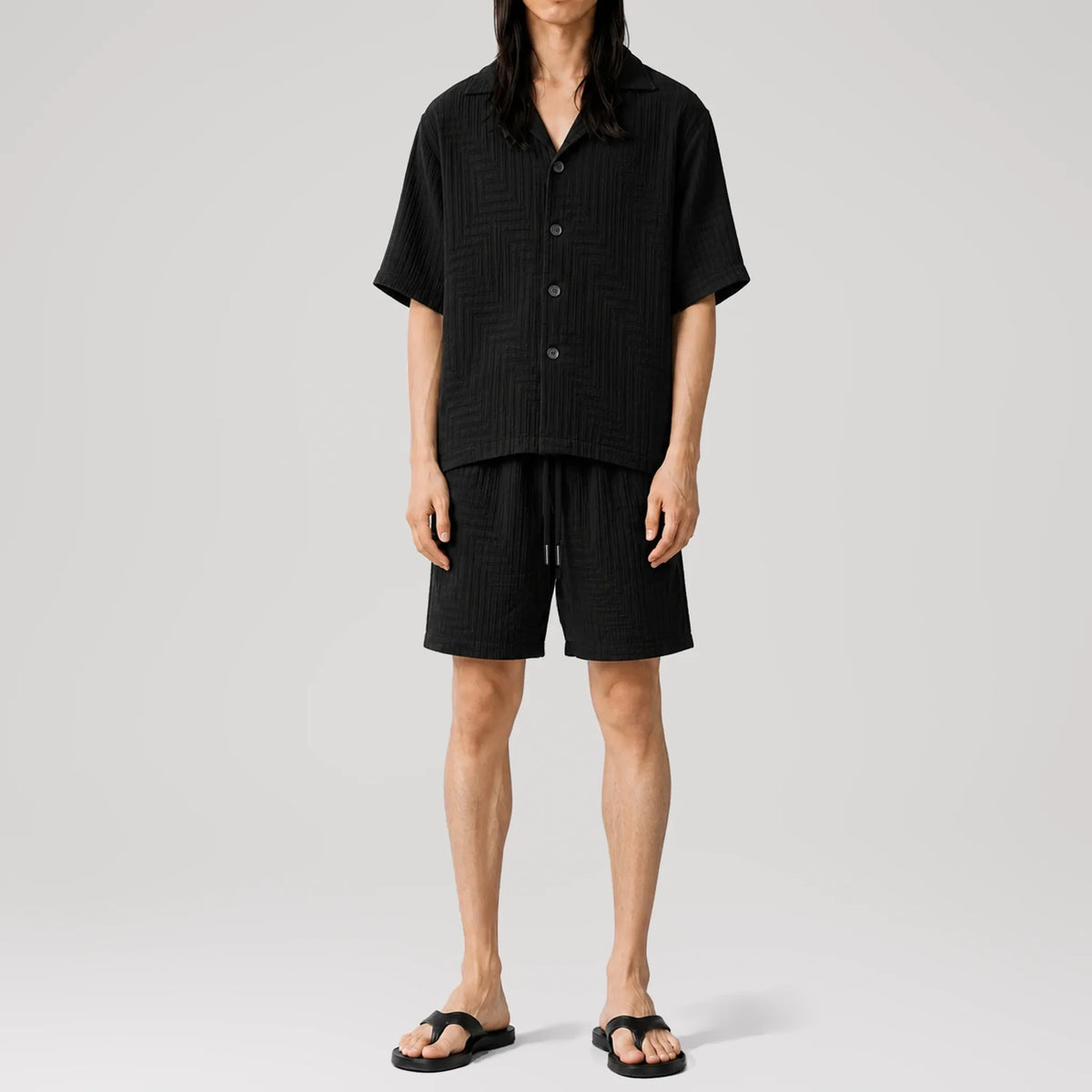 AirMaze Black Cotton Cuban Shirt, front view