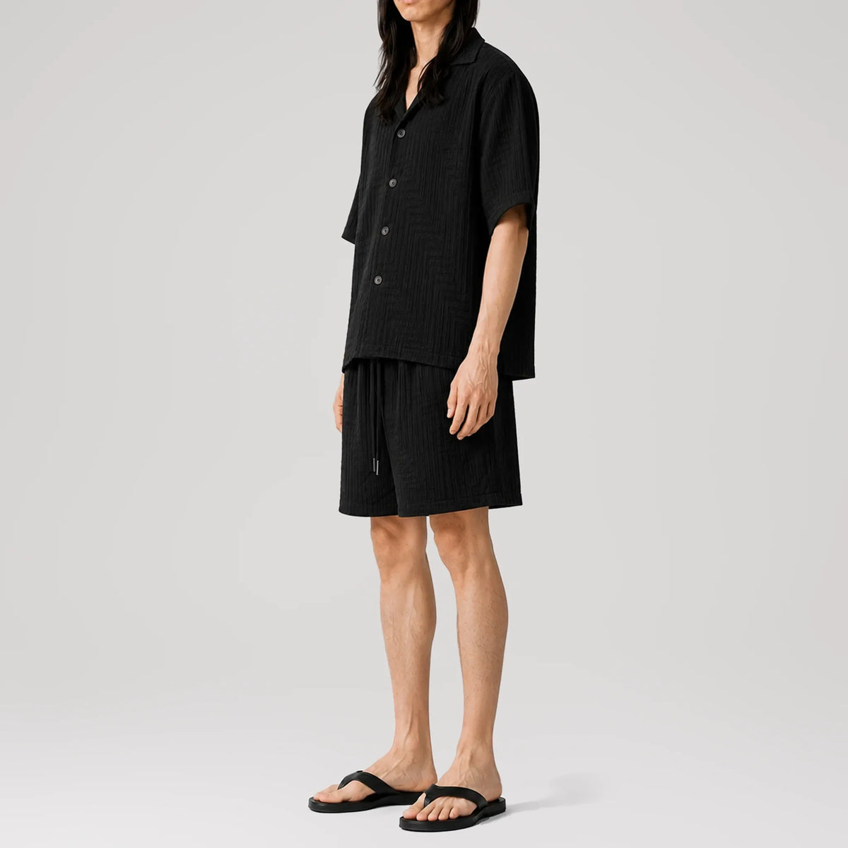 AirMaze Black Cotton Cuban Shirt, side view