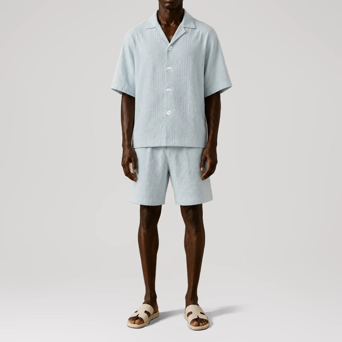 Seashells Ice Blue Cuban Shirt, front view