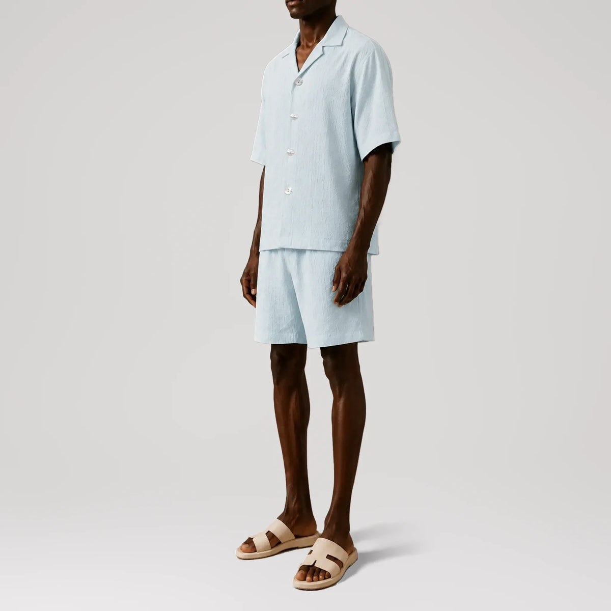 Seashells Ice Blue Cuban Shirt, side view