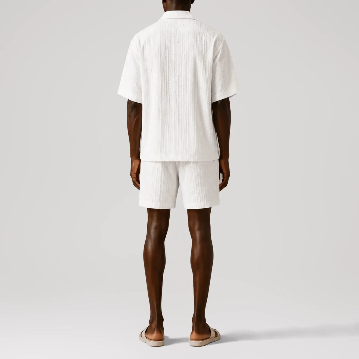 Tribal Seersucker White Cuban Shirt, back view