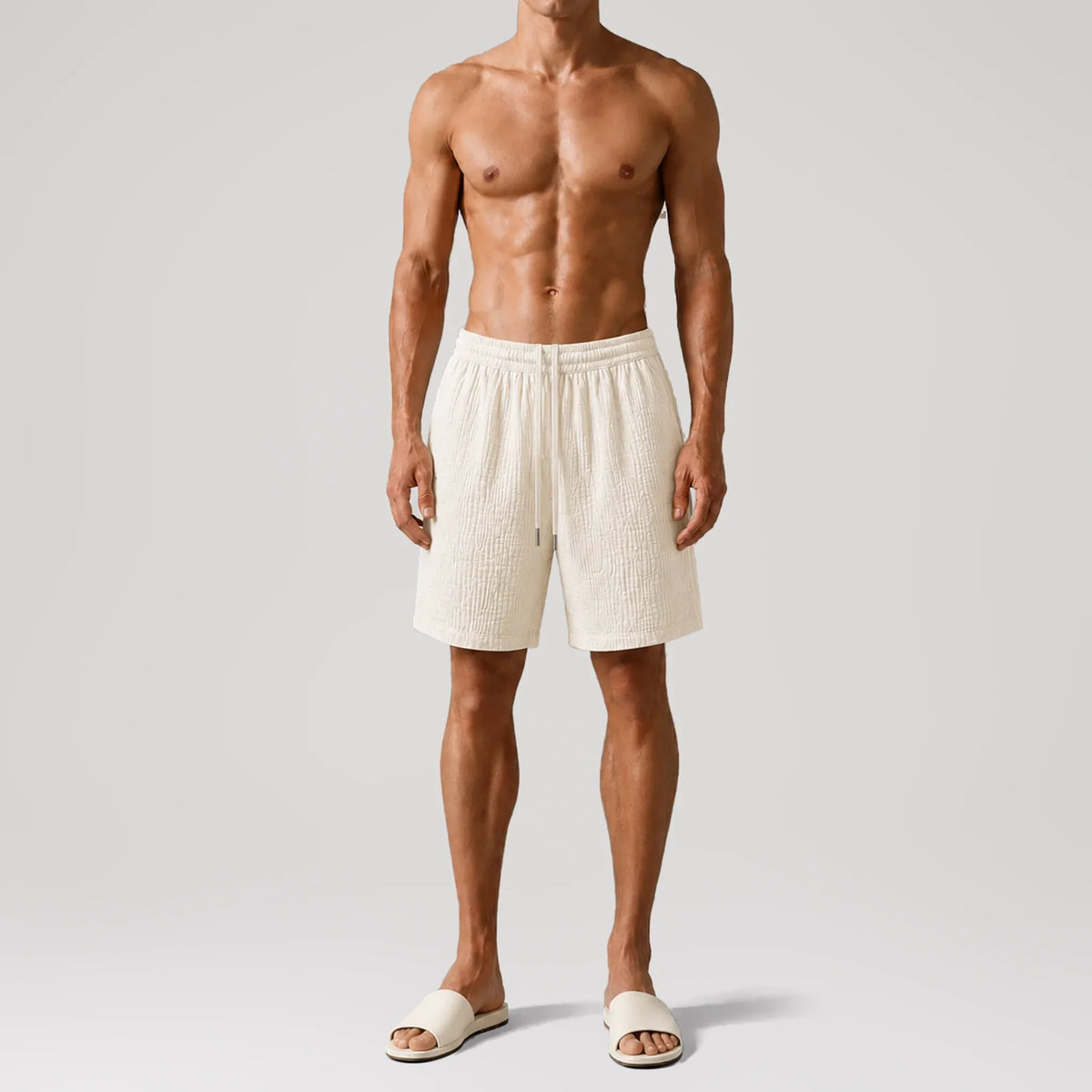 AngelWeave Ivory Gauze Lounge Shorts, front view