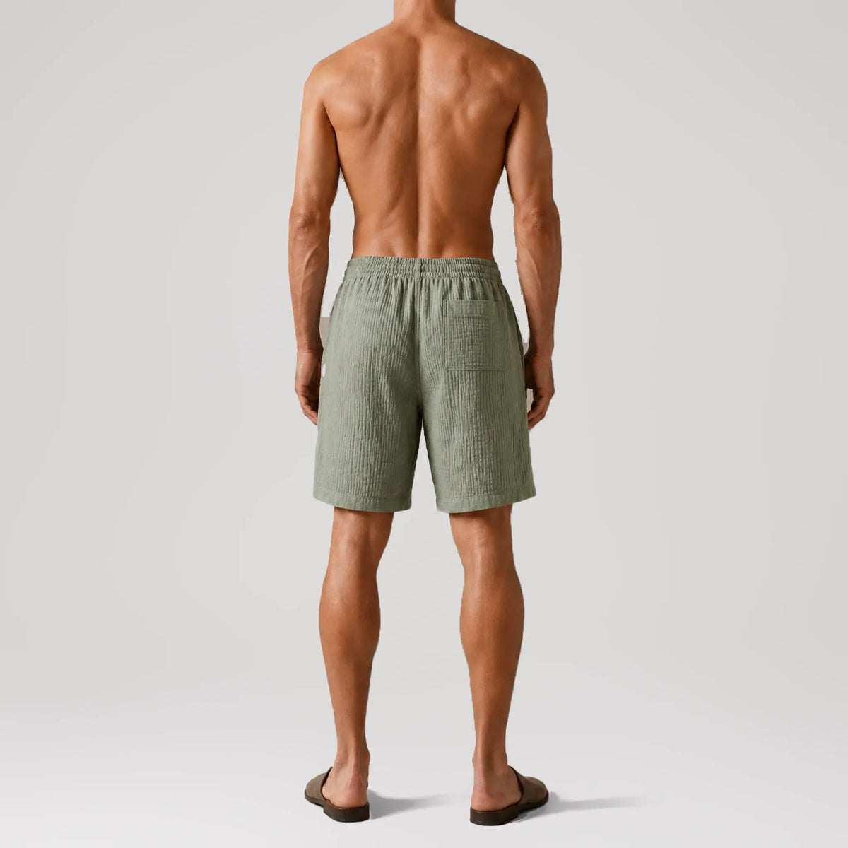 AngelWeave Khaki Gauze Lounge Shorts, back view