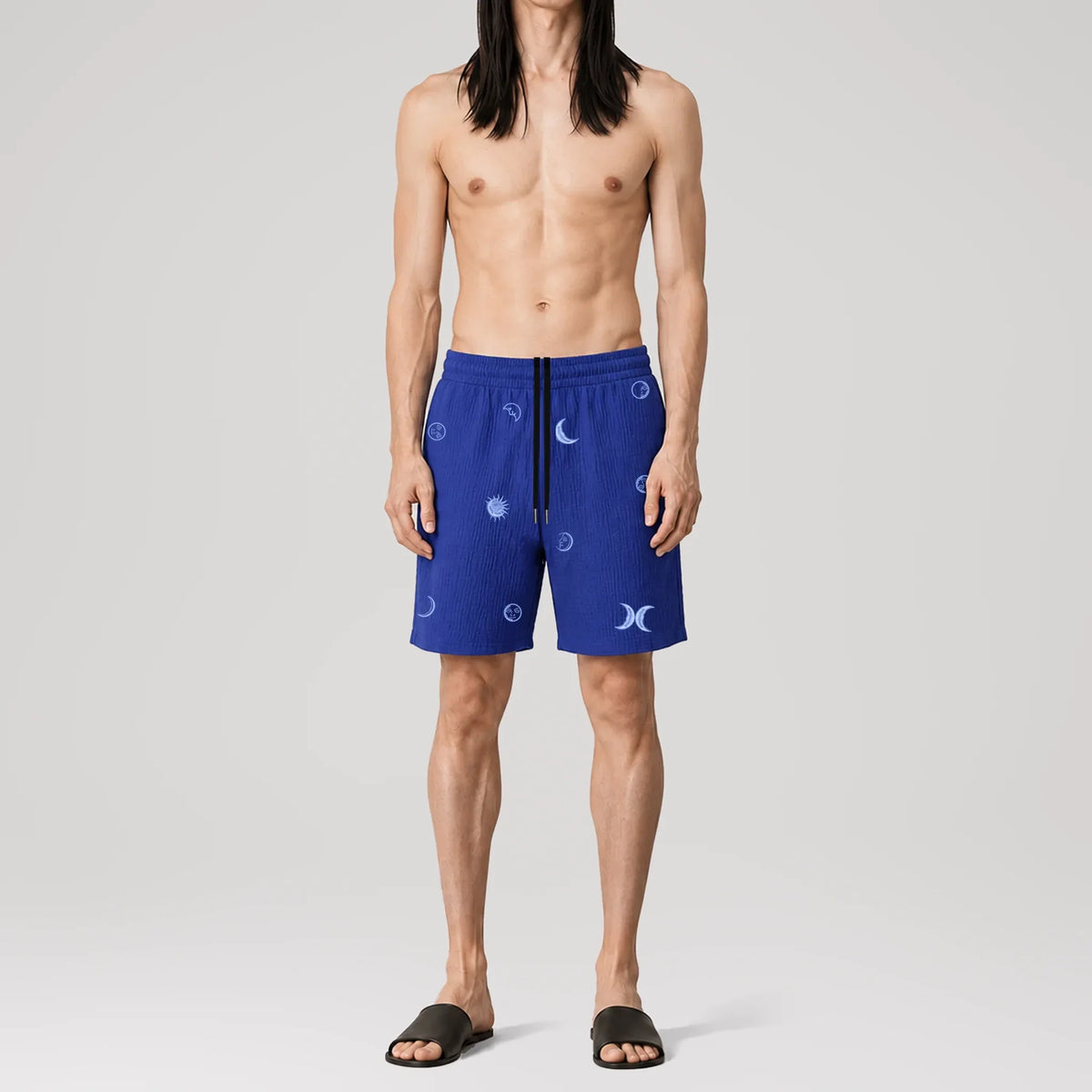 AngelWeave Lunar Embroidered Lounge Shorts, front view