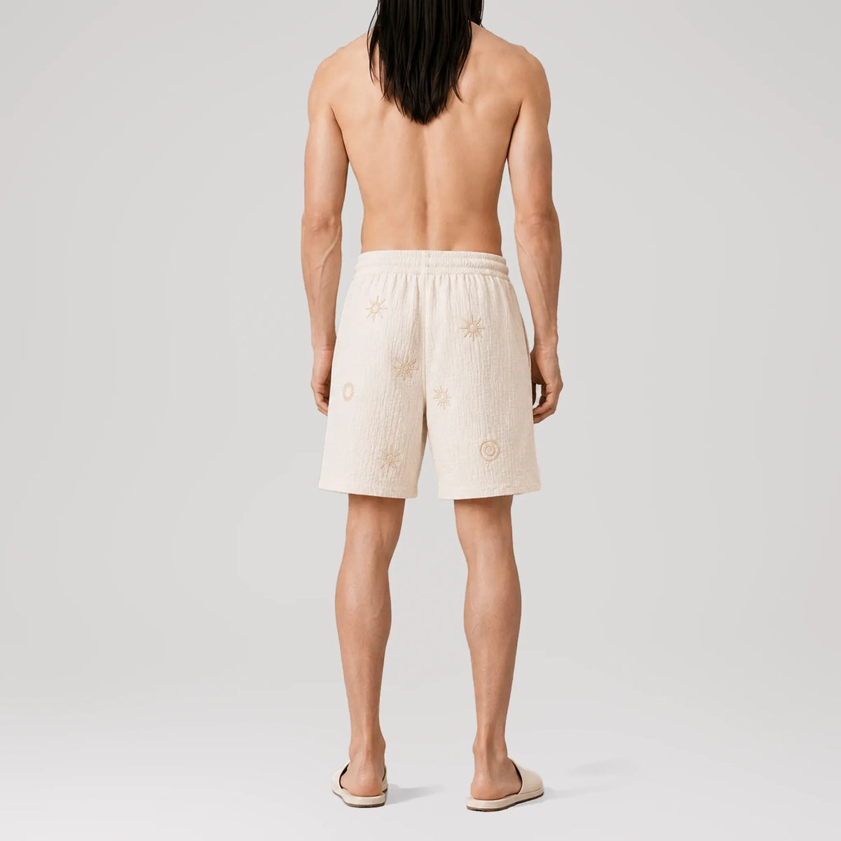 AngelWeave Solar Embroidered Lounge Shorts, back view