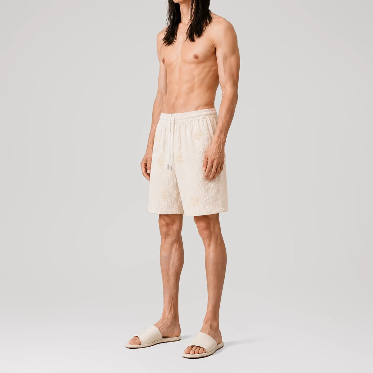 AngelWeave Solar Embroidered Lounge Shorts, side view