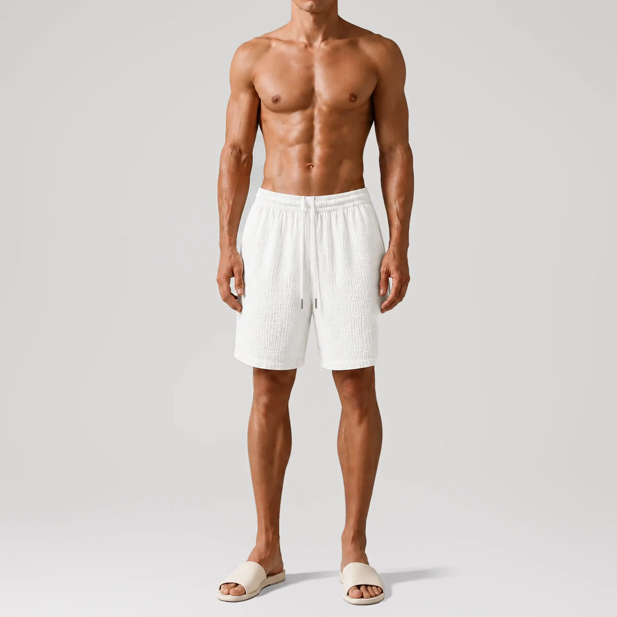 AngelWeave White Gauze Lounge Shorts, front view
