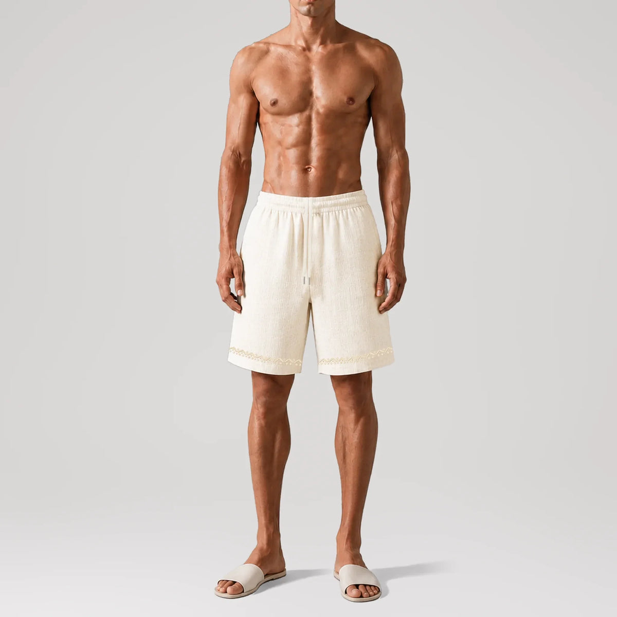 TerraLinen Bazaar Ivory Lounge Shorts, front view