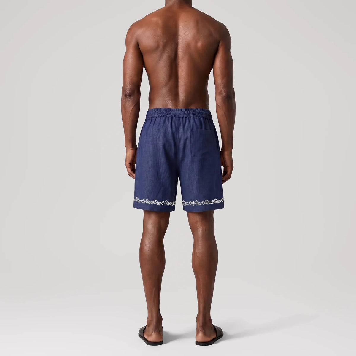 TerraLinen Botanique Indigo Lounge Shorts, back view