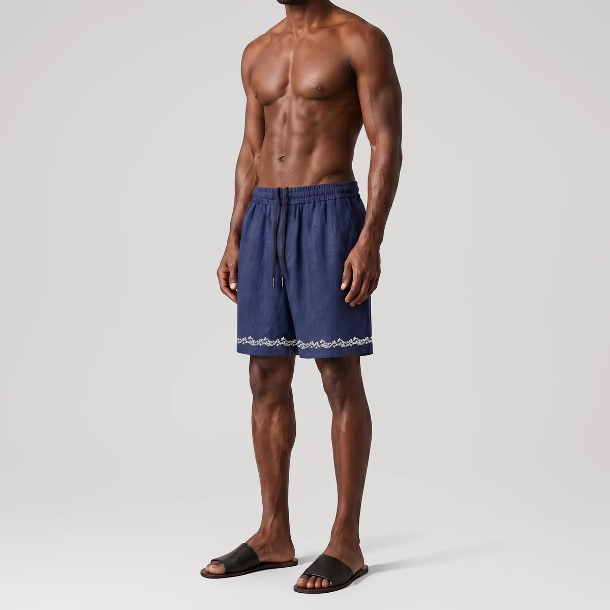 TerraLinen Botanique Indigo Lounge Shorts, side view