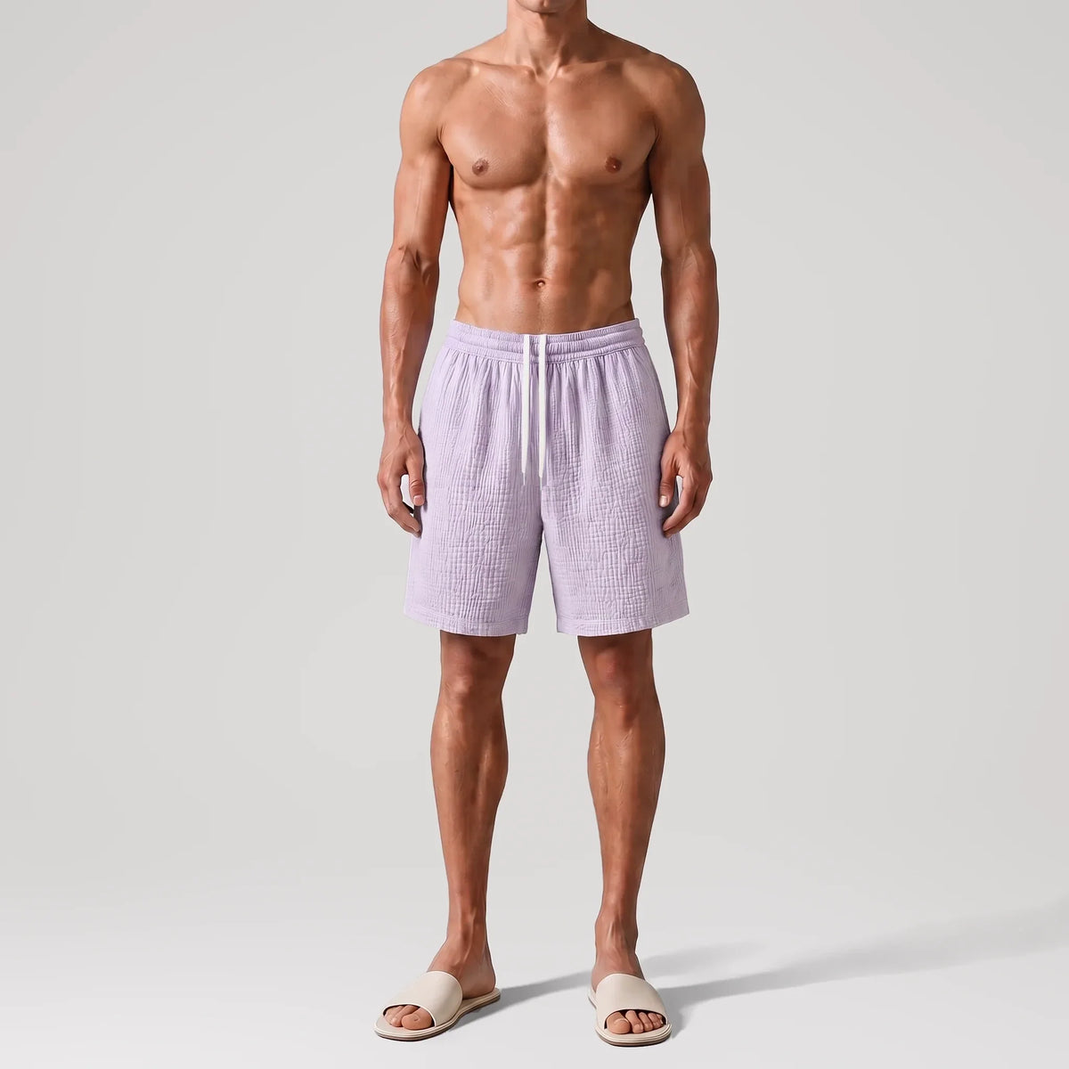 AngelWeave Lavender Gauze Lounge Shorts, front view