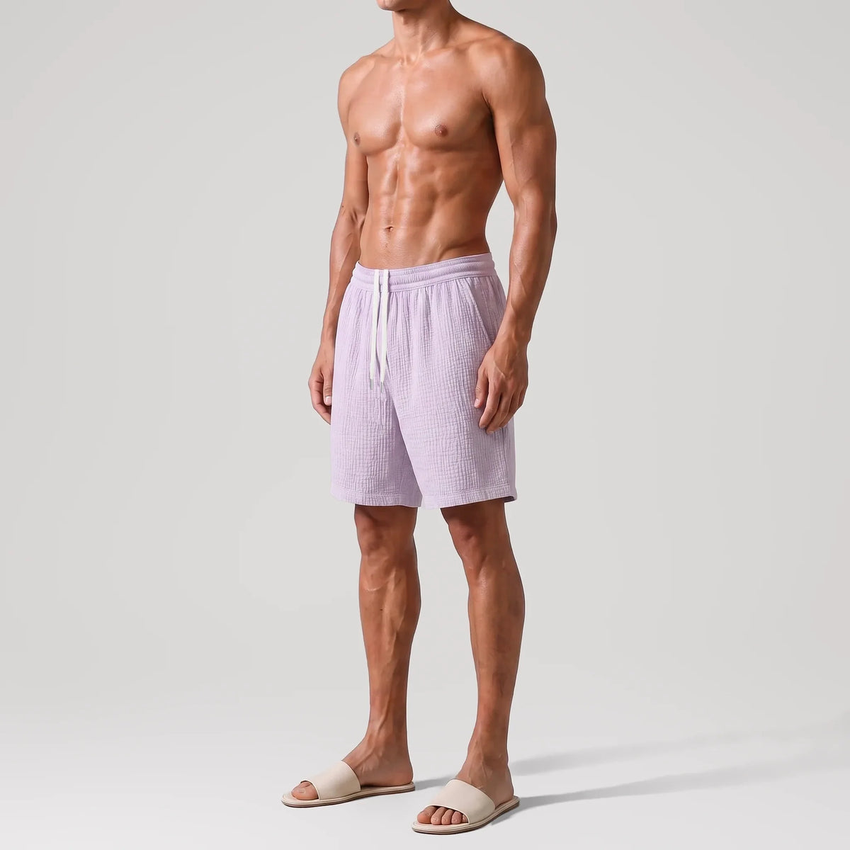 AngelWeave Lavender Gauze Lounge Shorts, side view