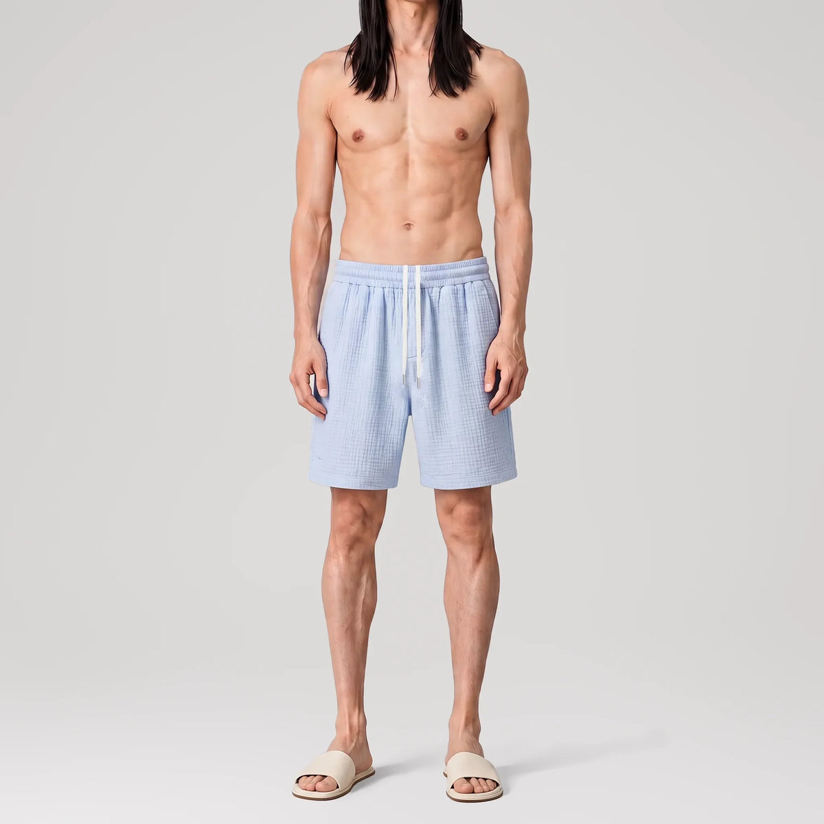 AngelWeave Sky Gauze Lounge Shorts, front view