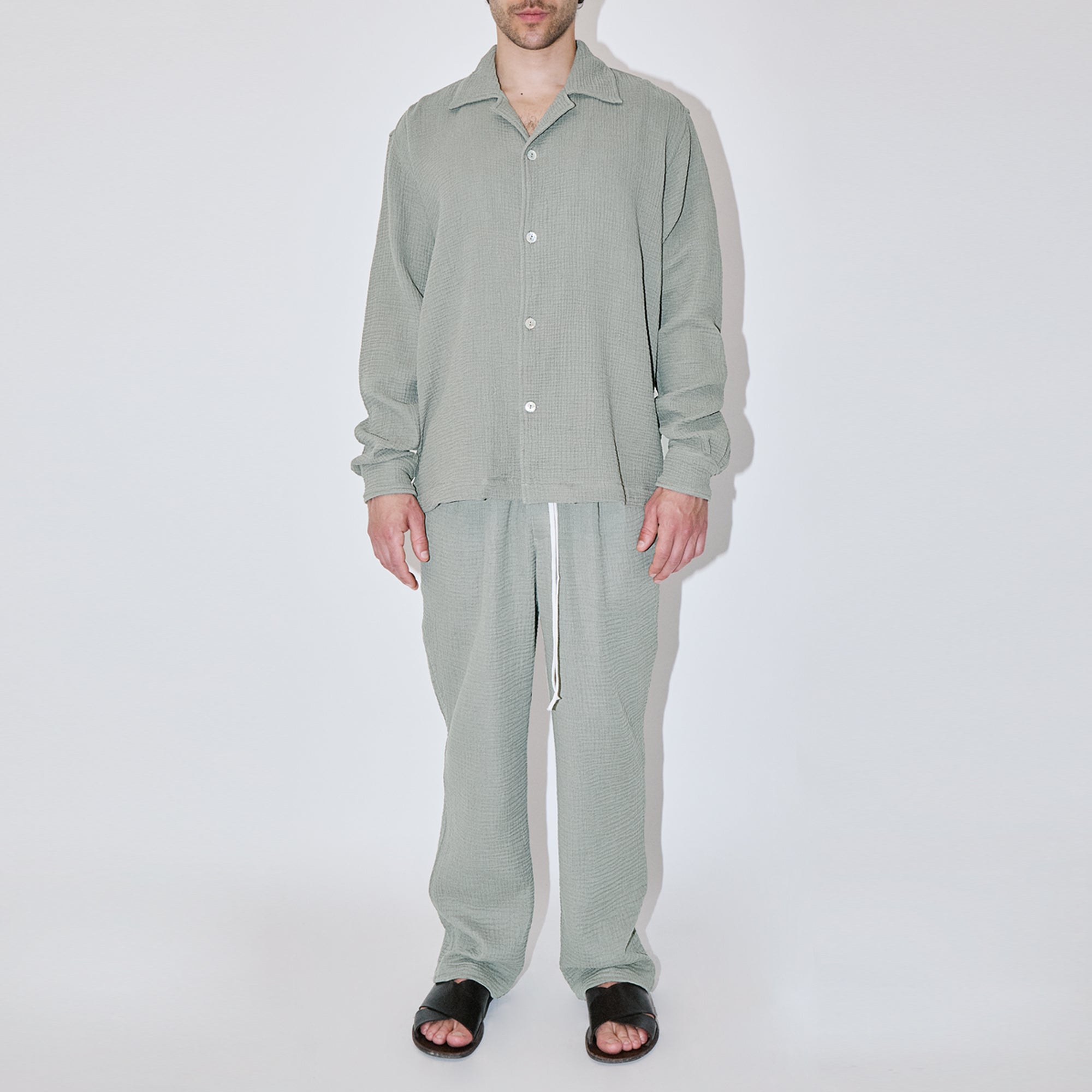 AngelWeave Almond Green Gauze Long Sleeve Resort Shirt