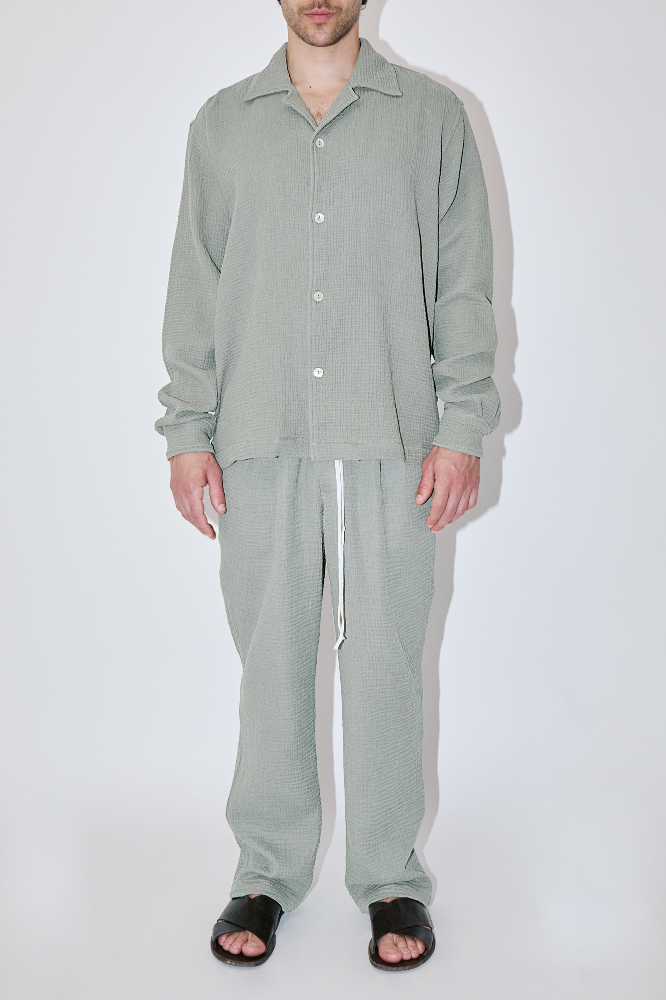 AngelWeave Almond Green Gauze Long Sleeve Resort Shirt