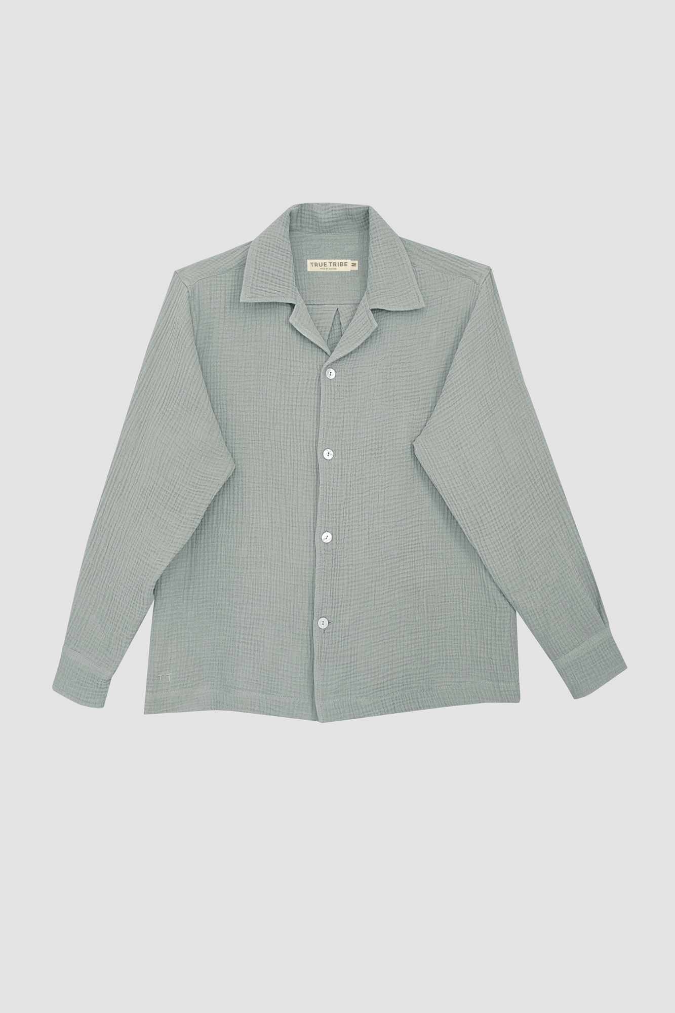 AngelWeave Almond Green Gauze Long Sleeve Resort Shirt