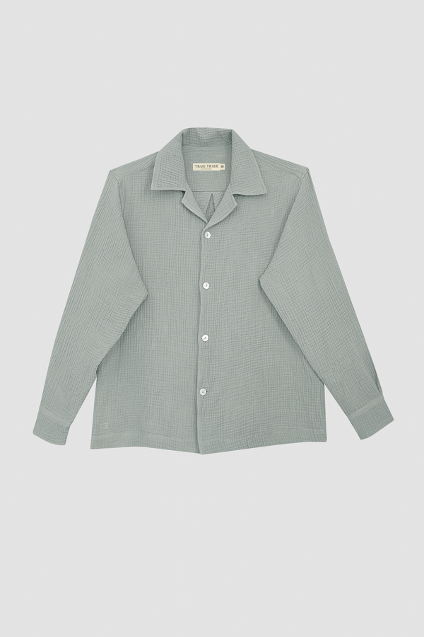 AngelWeave Almond Green Gauze Long Sleeve Resort Shirt