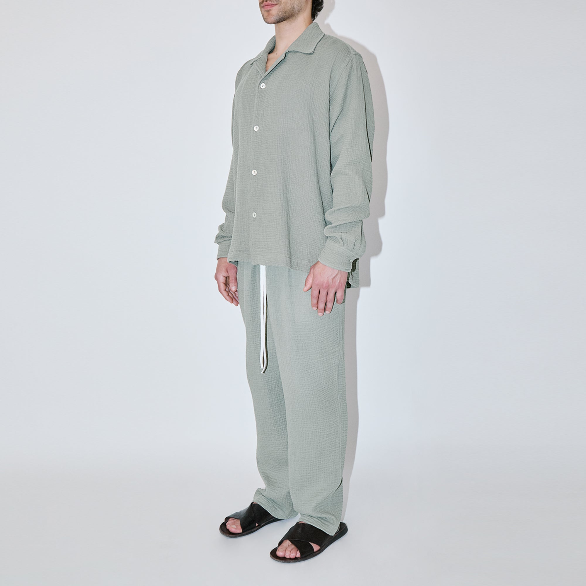 AngelWeave Almond Green Gauze Long Sleeve Resort Shirt