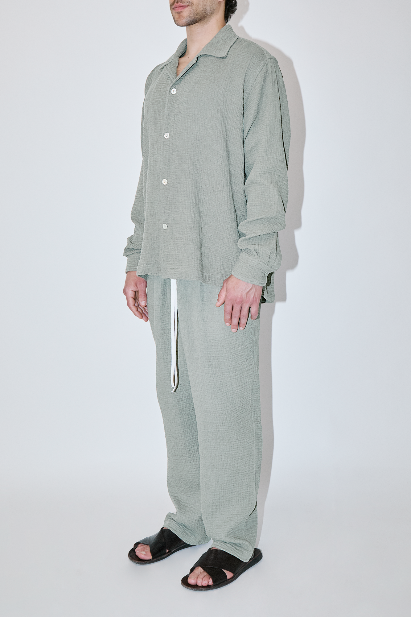 AngelWeave Almond Green Gauze Long Sleeve Resort Shirt