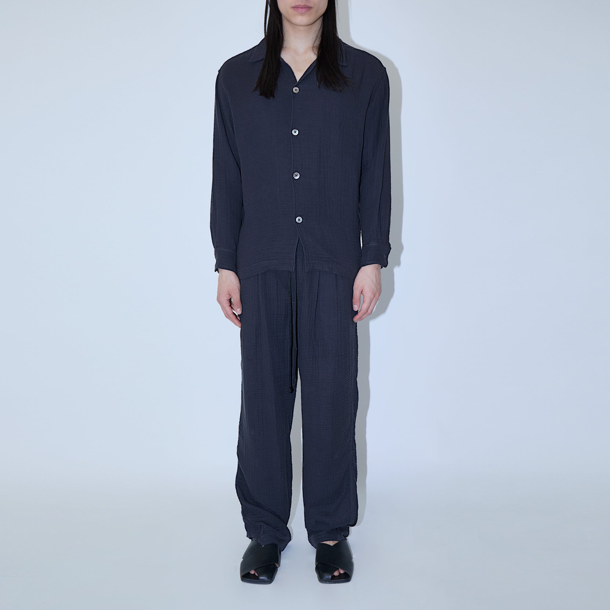 AngelWeave Dark Navy Gauze Long Sleeve Resort Shirt