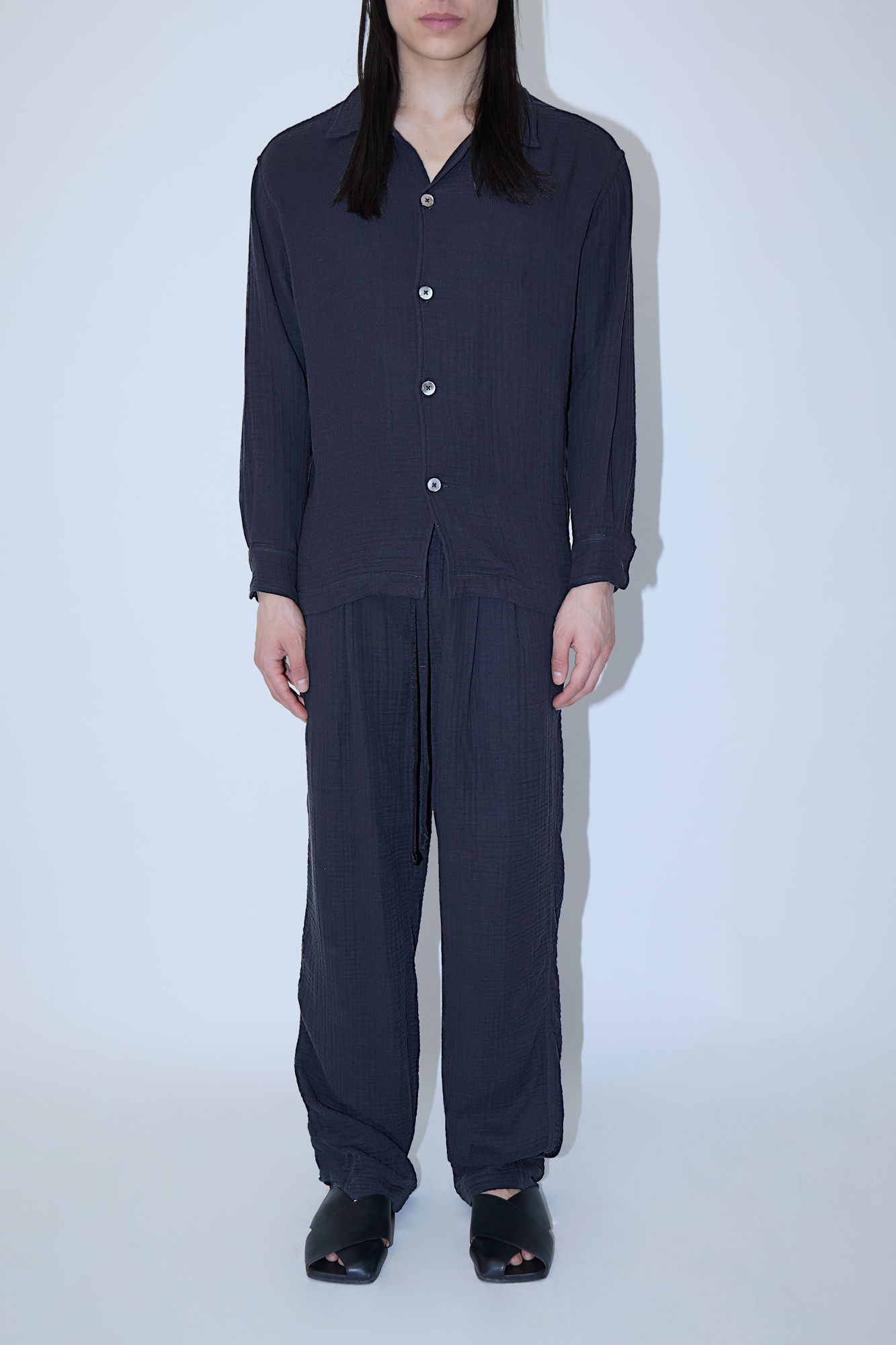 AngelWeave Dark Navy Gauze Long Sleeve Resort Shirt