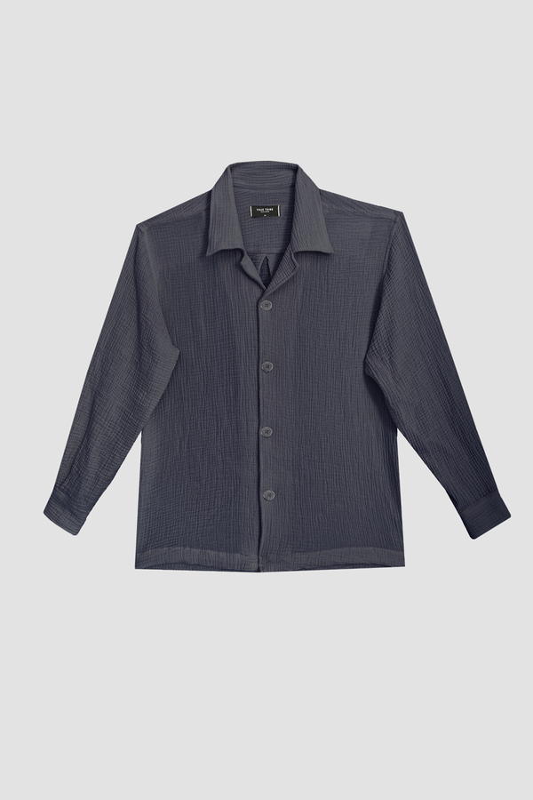 AngelWeave Dark Navy Gauze Long Sleeve Resort Shirt