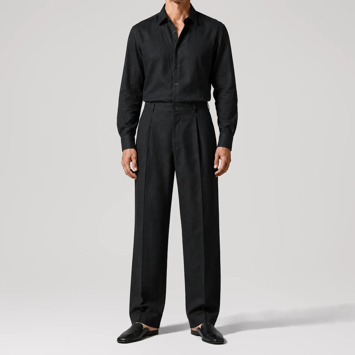 TerraLinen Black Evening Pants, front view