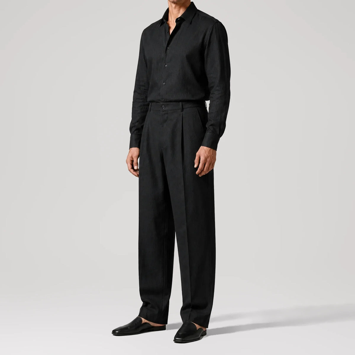 TerraLinen Black Evening Pants, side view
