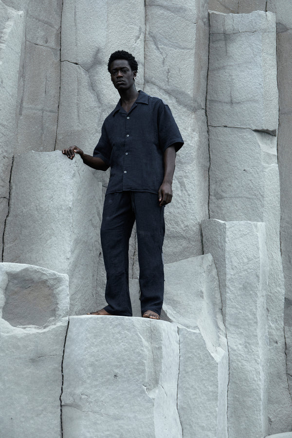 AngelWeave Dark Navy Gauze Resort Shirt