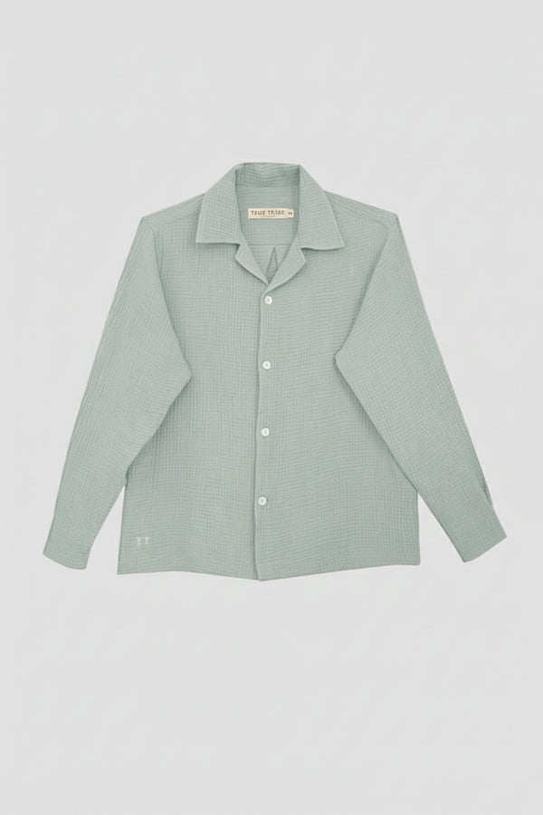 AngelWeave Almond Green Gauze Long Sleeve Resort Shirt