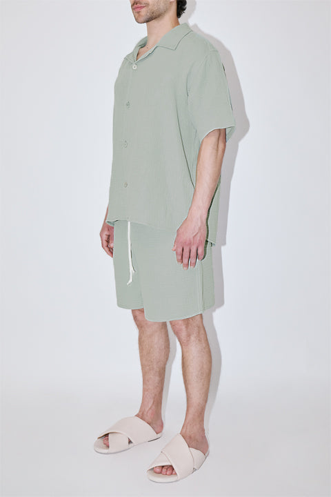 AngelWeave Almond Green Gauze Resort Shirt