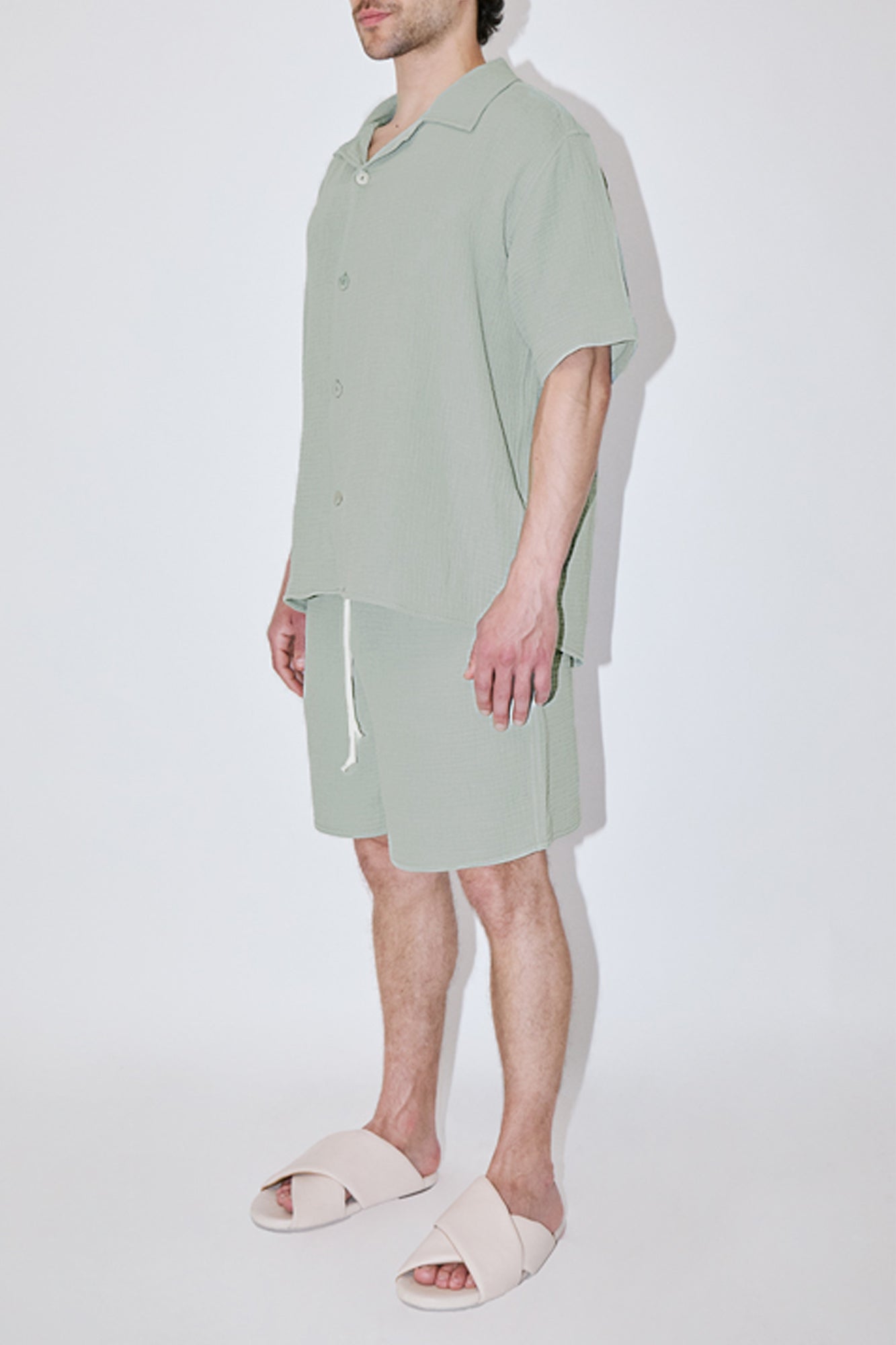 AngelWeave Almond Green Gauze Resort Shirt