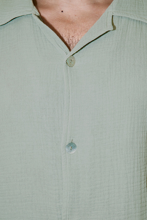 AngelWeave Almond Green Gauze Resort Shirt