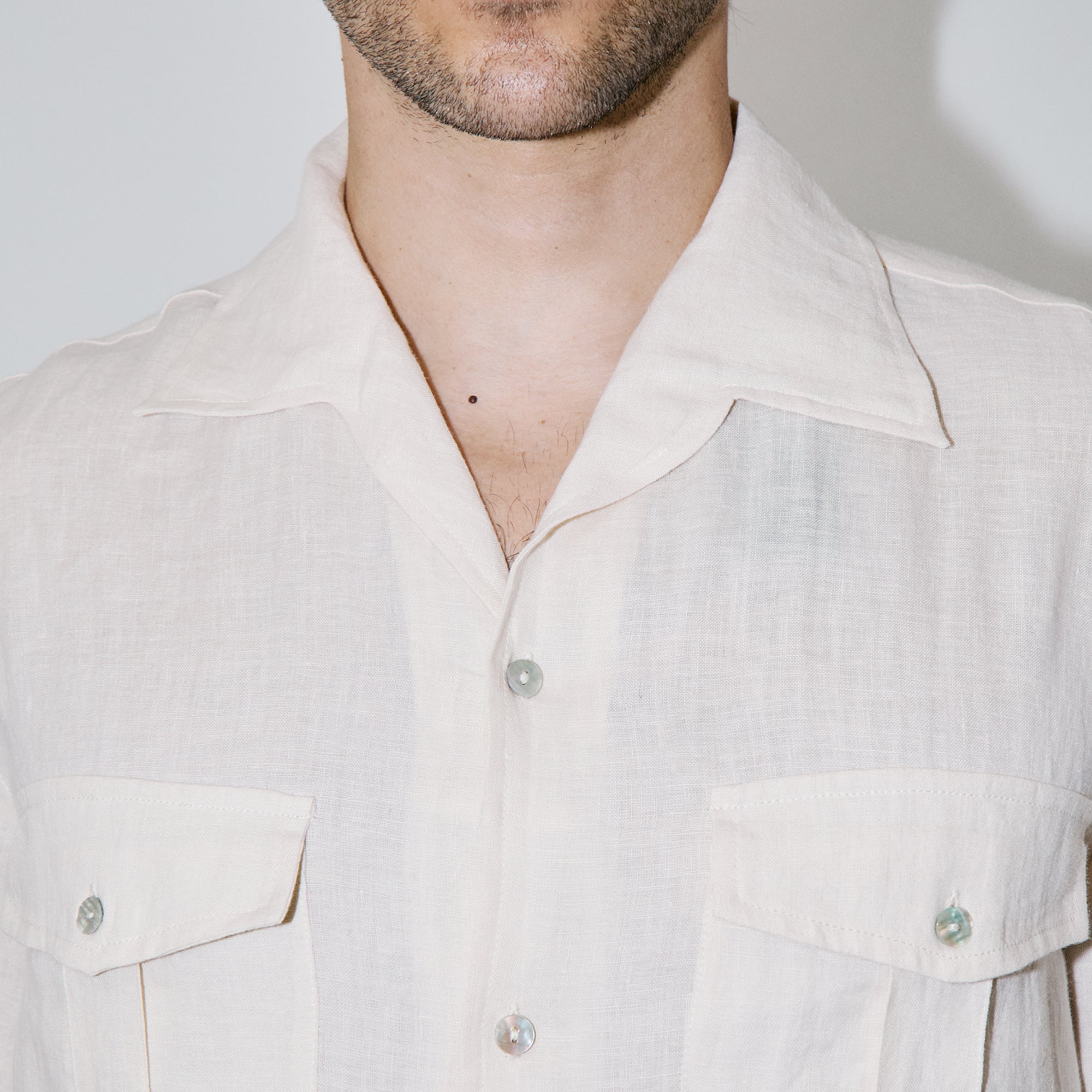 TerraLinen Ivory Classic Short Sleeve Shirt Pockets