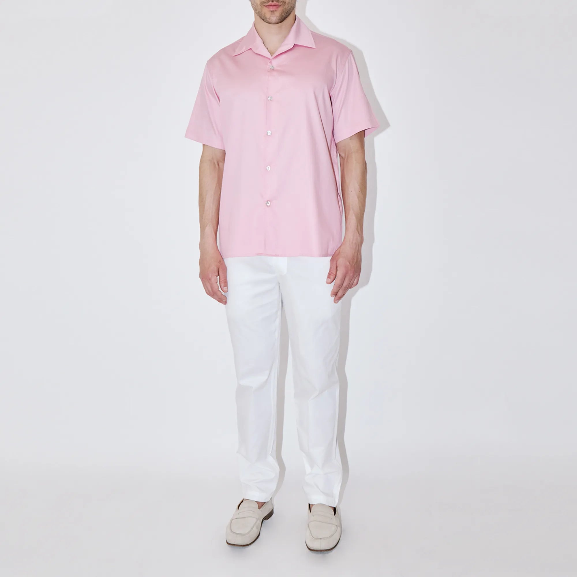 GizaFine Pink Satin Classic Short Sleeve Shirt