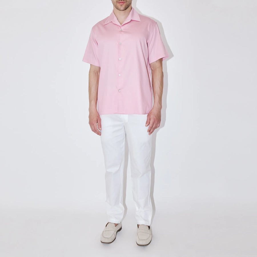 GizaFine Pink Satin Classic Short Sleeve Shirt