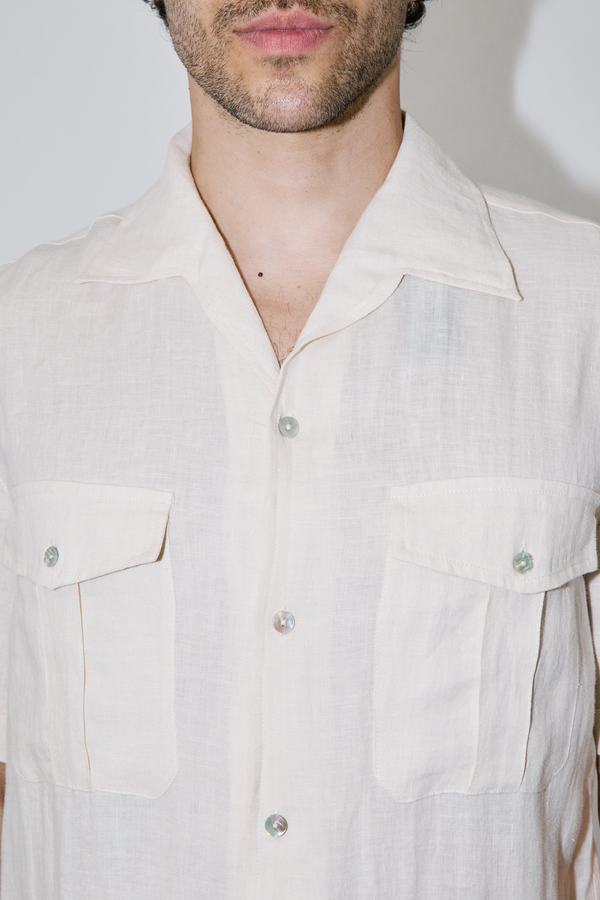 TerraLinen Ivory Classic Short Sleeve Shirt Pockets