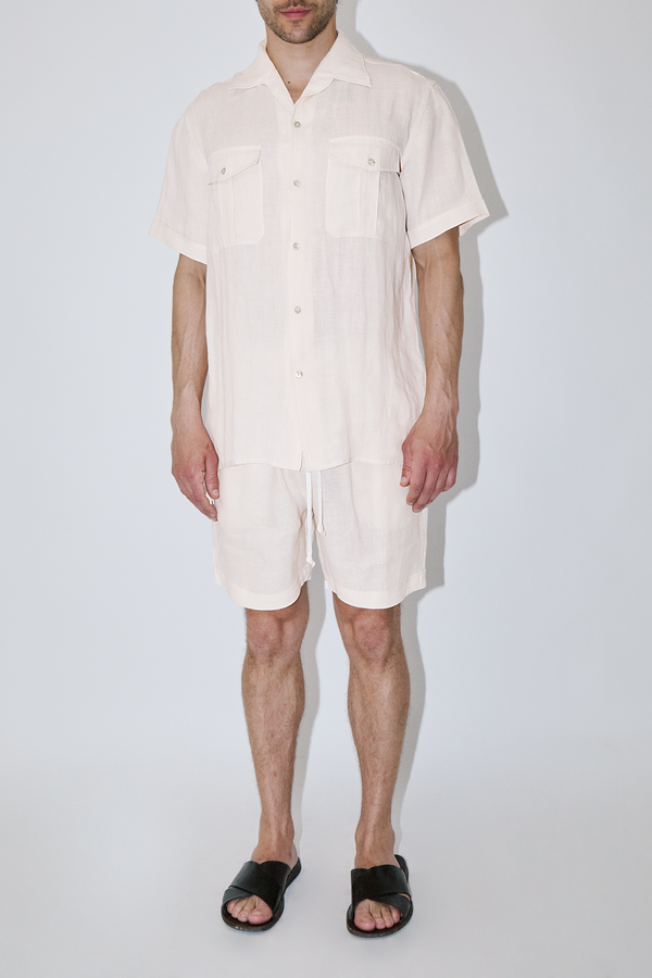 TerraLinen Ivory Classic Short Sleeve Shirt Pockets