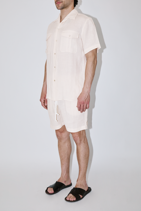 TerraLinen Ivory Classic Short Sleeve Shirt Pockets