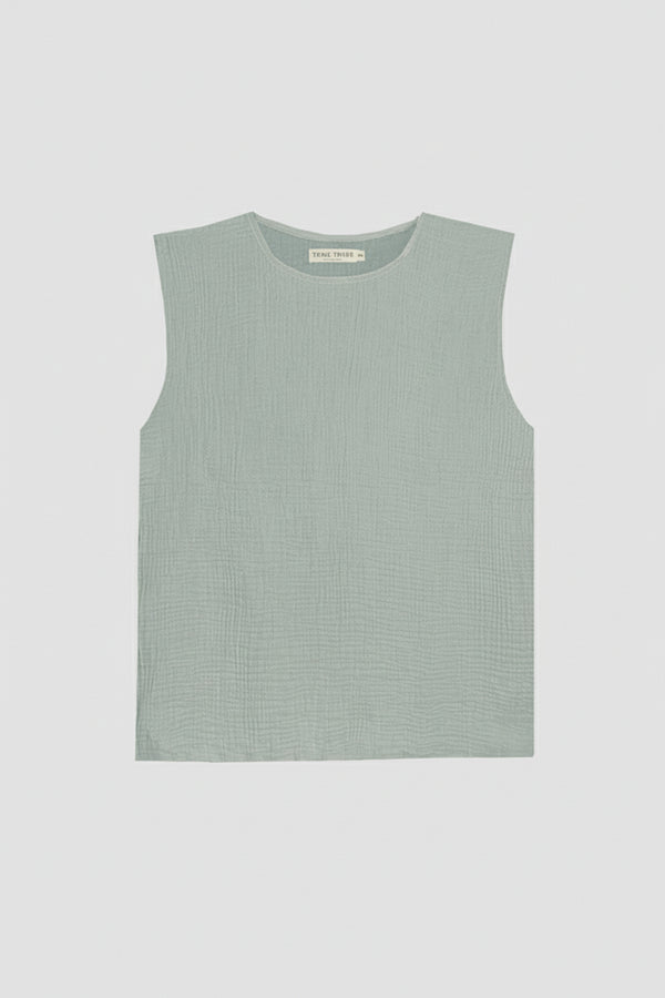 AngelWeave Almond Green Gauze Sleeveless T-Shirt