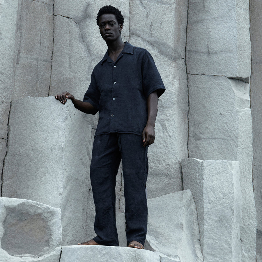 AngelWeave Dark Navy Gauze Resort Shirt