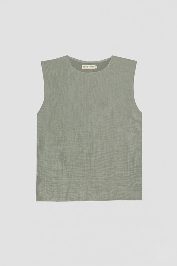 AngelWeave Khaki Gauze Sleeveless T-Shirt