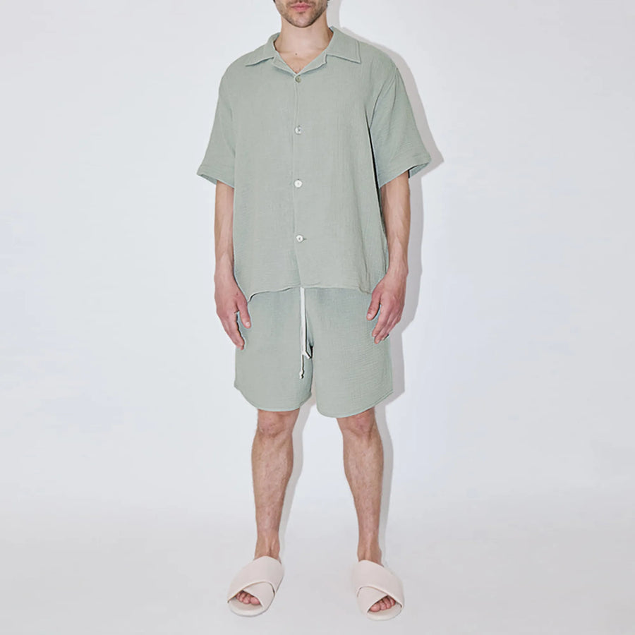 AngelWeave Almond Green Gauze Resort Shirt