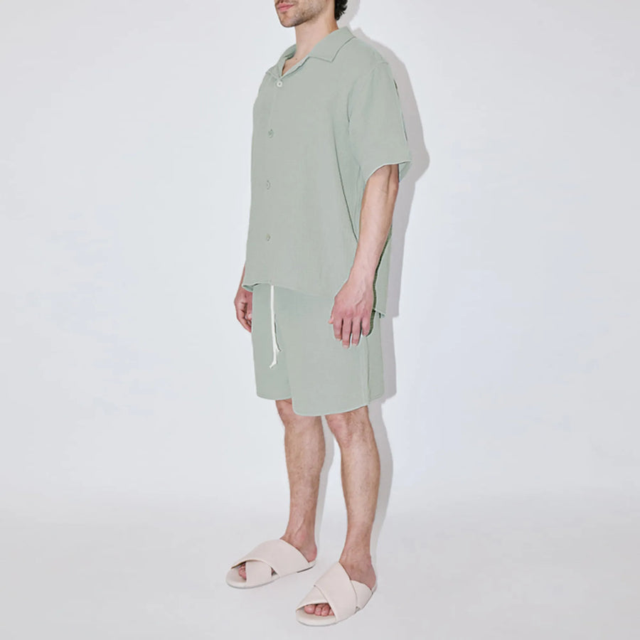 AngelWeave Almond Green Gauze Resort Shirt