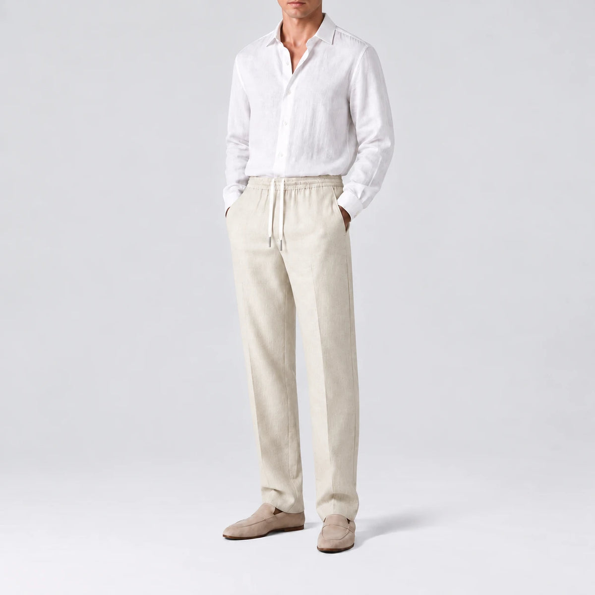 Pantalon classique TerraLinen Ivory, vue de profil