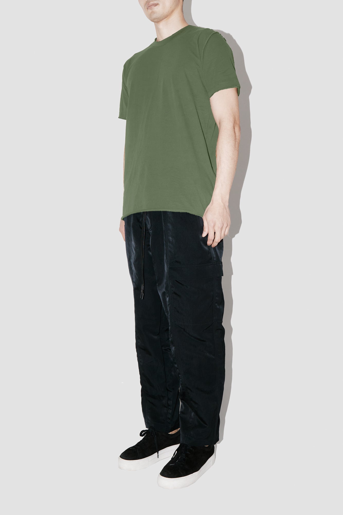 Khaki RAW EDGES OVERSIZED T-SHIRT