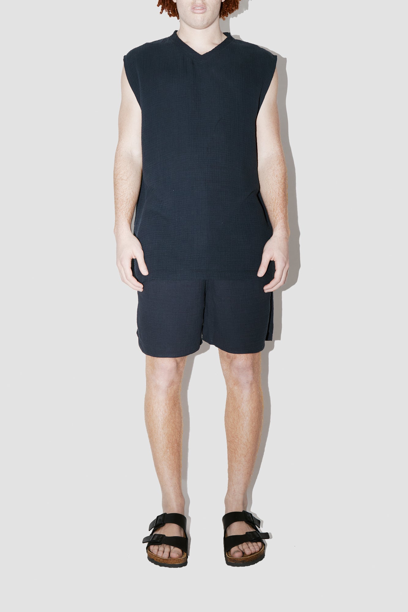 AngelWeave DARK NAVY GAUZE SLEEVELESS T-SHIRT